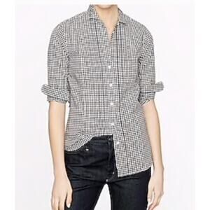 Thomas Mason J Crew Shirt Womens 2 Black White Gingham Tuxedo Check Button Up